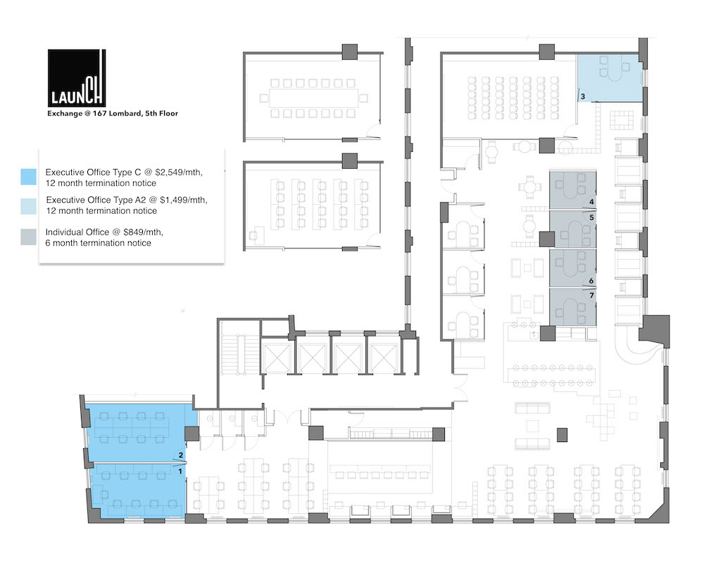 Office plan and layout for Launch Exchange